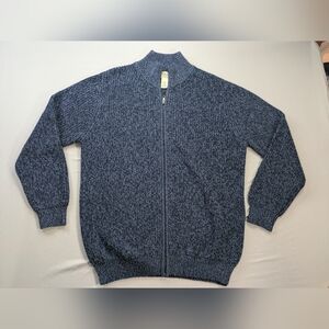 L.L.Bean Sweater Ragg Blue Full Zip Mock Neck Ribbed Cotton Knit Cardigan L Tall